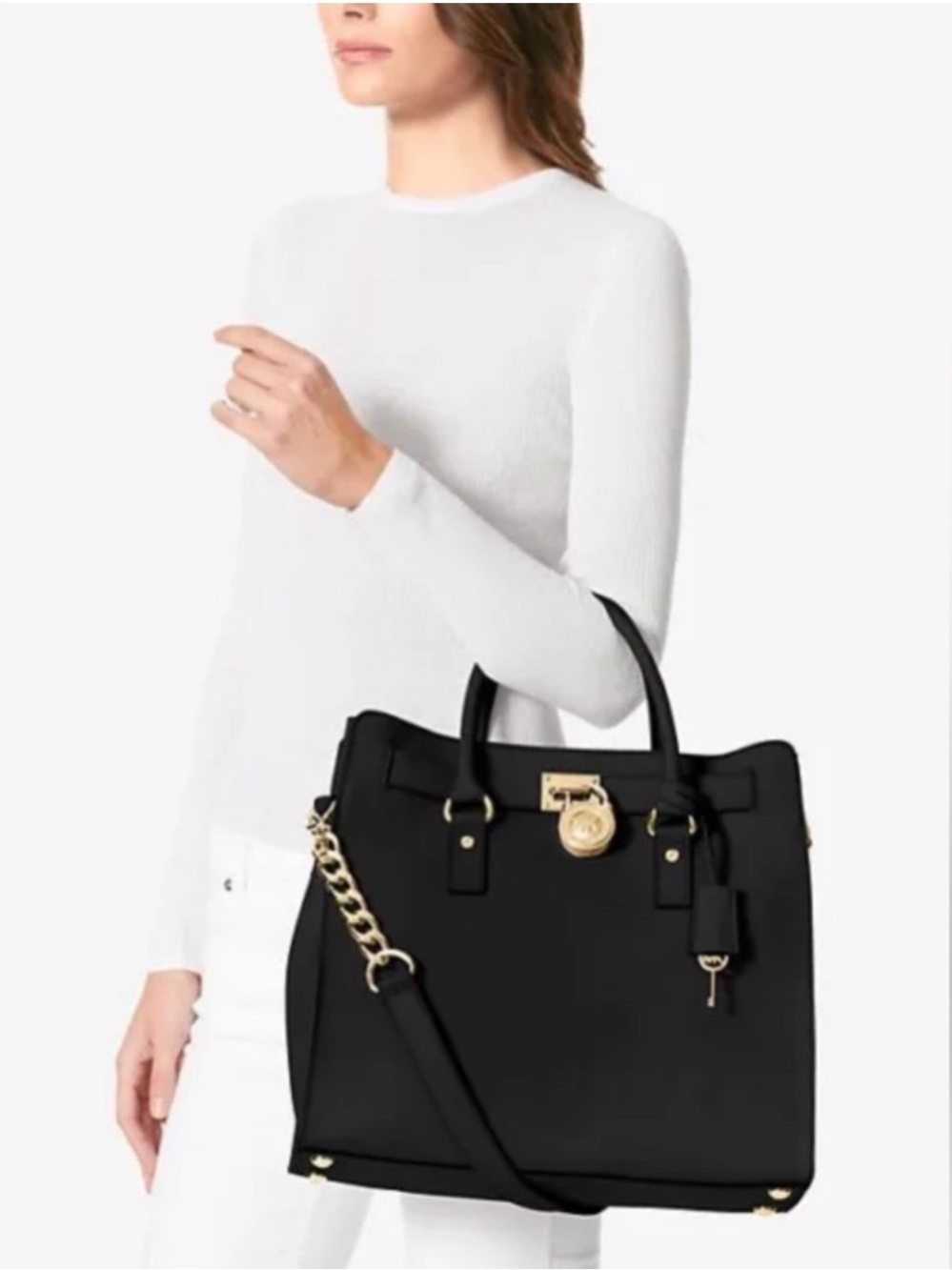 MICHAEL Michael Kors Hamilton Black Leather Tote Bag